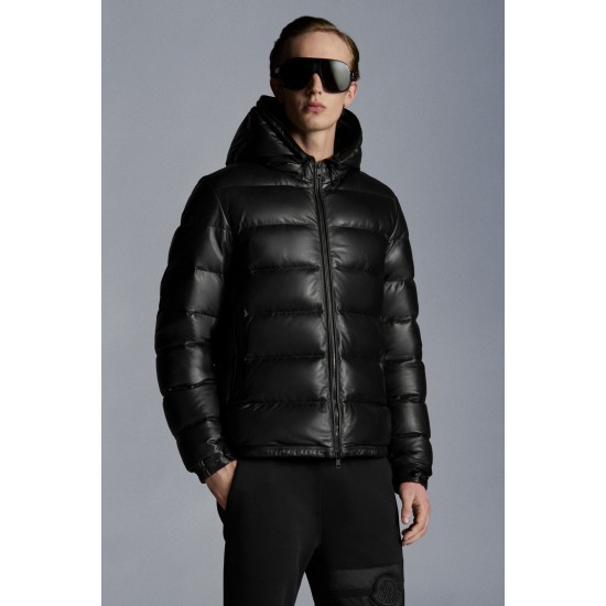 2022 Moncler Gebroulaz Padded Leather Puffer Jackets Kort Dunjakke Herrer Dunfrakke Vinter overtøj Sort