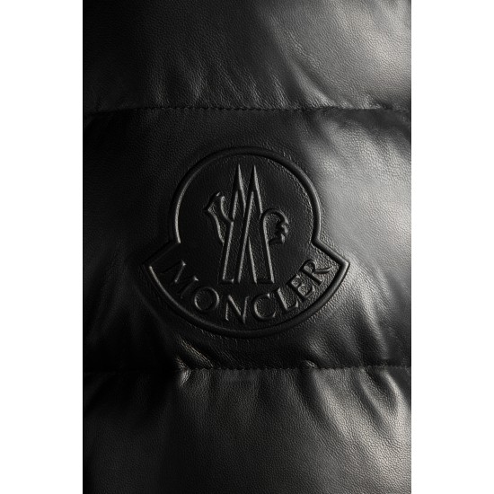 2022 Moncler Gebroulaz Padded Leather Puffer Jackets Kort Dunjakke Herrer Dunfrakke Vinter overtøj Sort