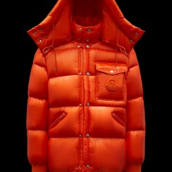 2022 Moncler LaHerretin Kort Dunjakke Herrer Hætte Vinter Puffer Dunfrakke Overtøj Bright Orange