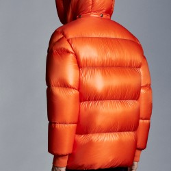 2022 Moncler LaHerretin Kort Dunjakke Herrer Hætte Vinter Puffer Dunfrakke Overtøj Bright Orange