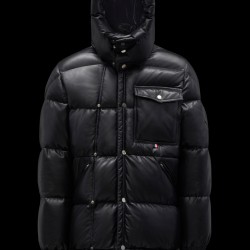 2022 Moncler Promio Leather Jacket Casual Kort Dunjakker Herrer Dunfrakke Vinter overtøj Sort