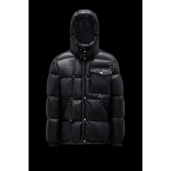 2022 Moncler Promio Leather Jacket Casual Kort Dunjakker Herrer Dunfrakke Vinter overtøj Sort