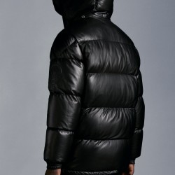 2022 Moncler Promio Leather Jacket Casual Kort Dunjakker Herrer Dunfrakke Vinter overtøj Sort