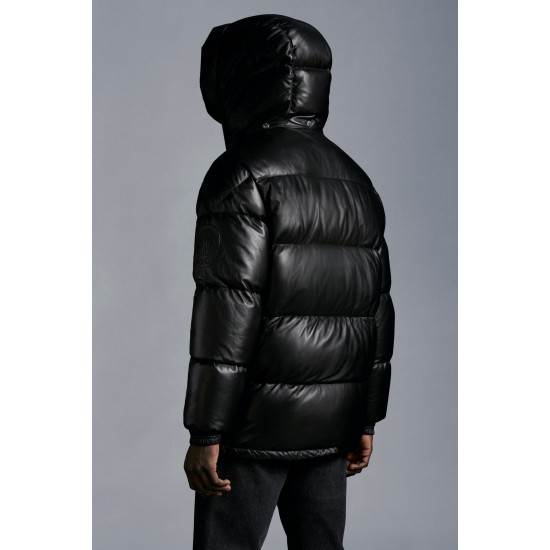 2022 Moncler Promio Leather Jacket Casual Kort Dunjakker Herrer Dunfrakke Vinter overtøj Sort