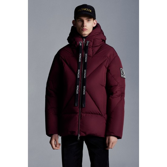 2022 Moncler Vercel Kort Dunjakke Herrer Zip Up Hætte Dunfrakke Burgundy Rød