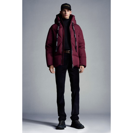 2022 Moncler Vercel Kort Dunjakke Herrer Zip Up Hætte Dunfrakke Burgundy Rød