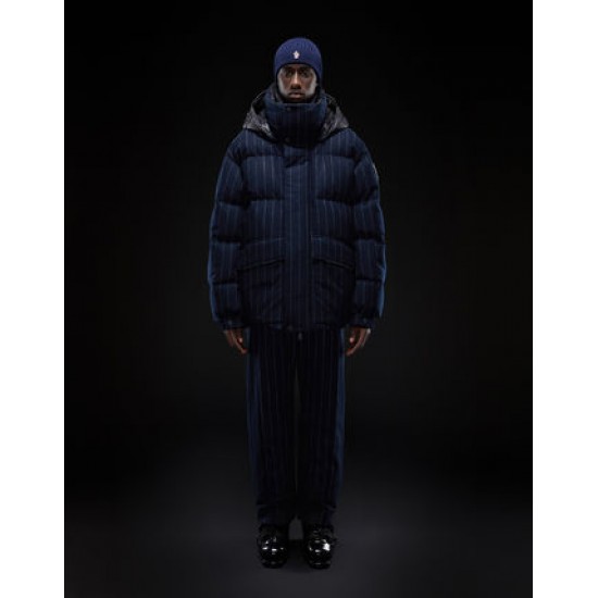 Moncler GRENOBLE Herrer Puffers Hætte Dunjakker Kort Stripe Navy Blå