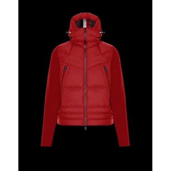 Moncler GRENOBLE Nylon Plain Logo Herrer Padded Hætte Dunjakker Rød