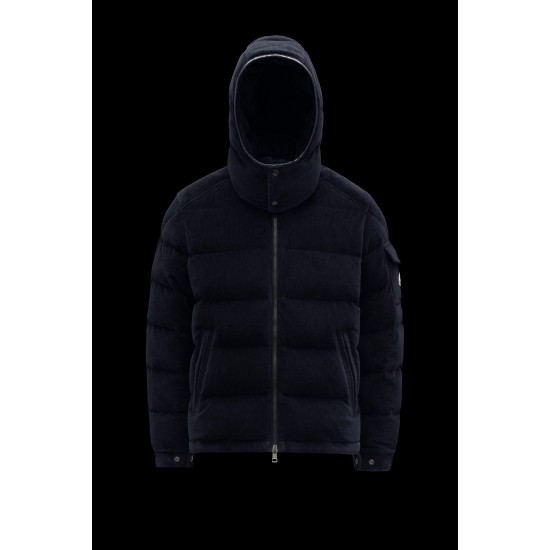 Moncler Maya Corduroy Jacket Kort Quilted Dunjakker Herrer Hætte Dunfrakker Vinter overtøj Natteblå