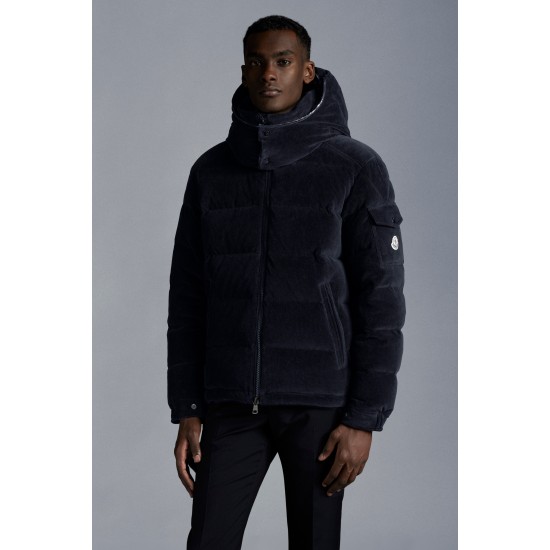 Moncler Maya Corduroy Jacket Kort Quilted Dunjakker Herrer Hætte Dunfrakker Vinter overtøj Natteblå