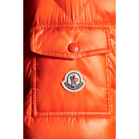 Moncler Maya Kort Quilted Dunjakke Herrer Hætte Dunfrakker Vinter overtøj Bright Orange