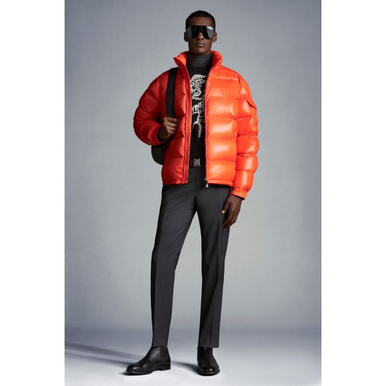 Moncler Maya Kort Quilted Dunjakke Herrer Hætte Dunfrakker Vinter overtøj Bright Orange