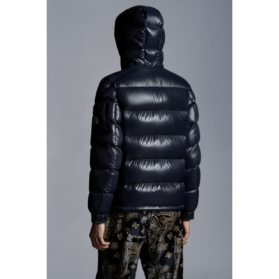 Moncler Maya Kort Quilted Dunjakke Herrer Hætte Dunfrakker Vinter overtøj Natteblå