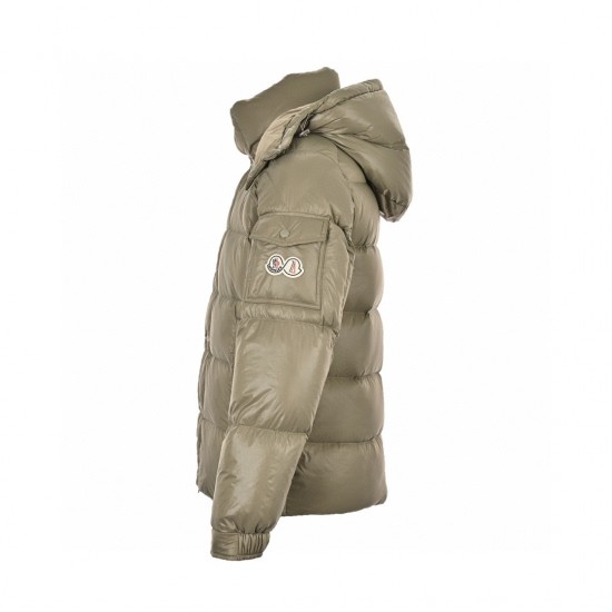 23FW Moncler Maya 70 Logo Zipped Hooded Short Green Dunjakke