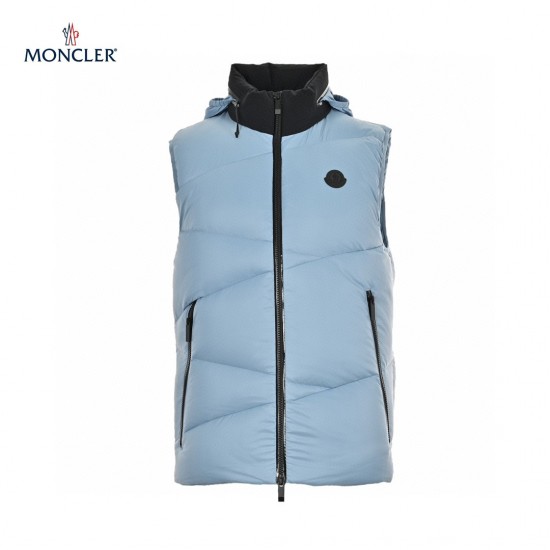 23FW Moncler Tago Sort Blå Ærmeløs Hooded Dunvest Frakke