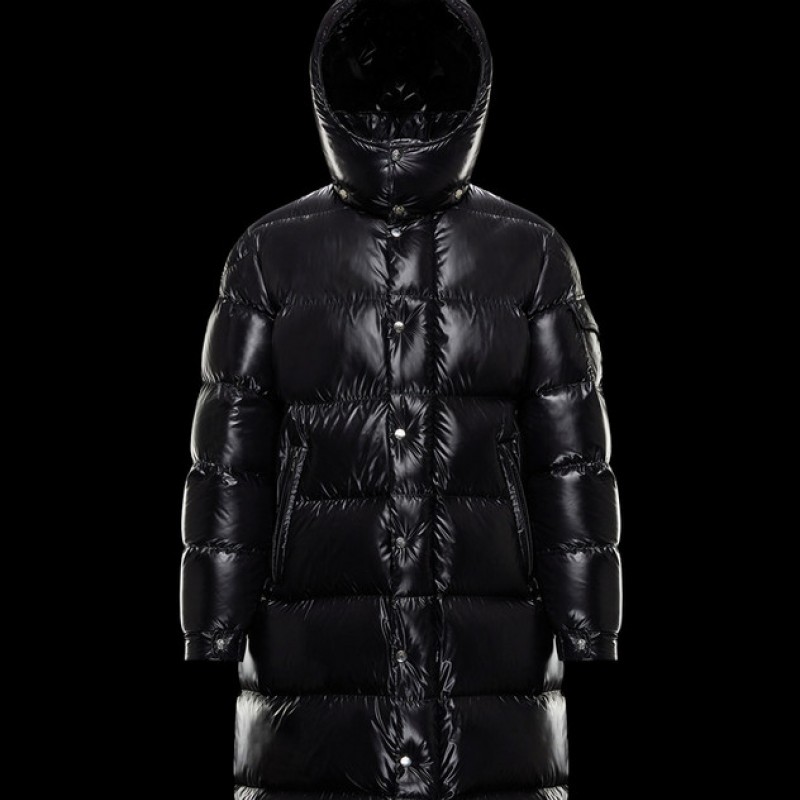 Moncler Bubble Hætte Dunjakke Herrer lang Dunfrakke Vinter overtøj Sort 