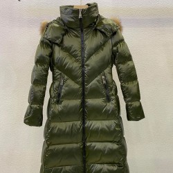 Moncler Dunjakke Dame lang Coat Vintertøj With Fur Collar Hat militærgrøn 