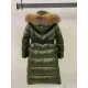 Moncler Dunjakke Dame lang Coat Vintertøj With Fur Collar Hat militærgrøn