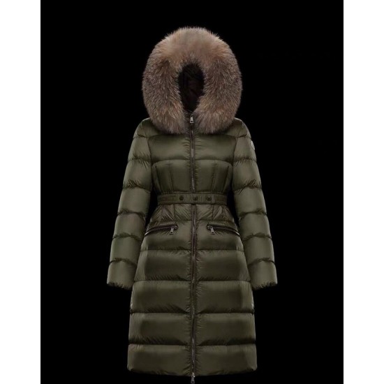 Moncler Dunjakke Dame lang Coat Vintertøj With Fur Collar Hat Boedic militærgrøn