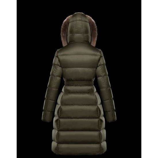 Moncler Dunjakke Dame lang Coat Vintertøj With Fur Collar Hat Boedic militærgrøn