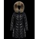 Moncler Dunjakke Dame lang Quilted Dunfrakke Vintertøj With Fur Collar Hat Fulmarus Sort