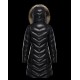 Moncler Dunjakke Dame lang Quilted Dunfrakke Vintertøj With Fur Collar Hat Fulmarus Sort