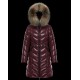 Moncler Dunjakke Dame lang Quilted Dunfrakke Vintertøj With Fur Collar Hat Fulmarus Wine Rød