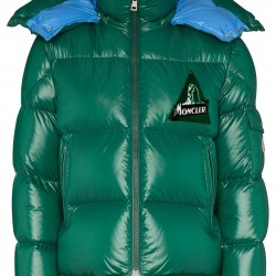 Moncler Wilson Logo Patch Down Puffer Jacket Damer Hætte Dunfrakke Vinter overtøj Grøn