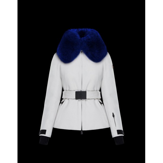 Moncler Dunjakke Dame Dunfrakke Vintertøj With Fur Collar Hat Grennoble hvid