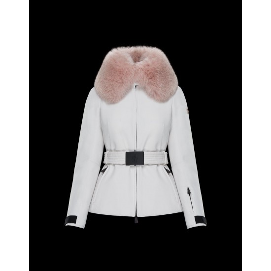 Moncler Dunjakke Dame Dunfrakke Vintertøj With Lyserød Fur Collar Hat Grennoble hvid