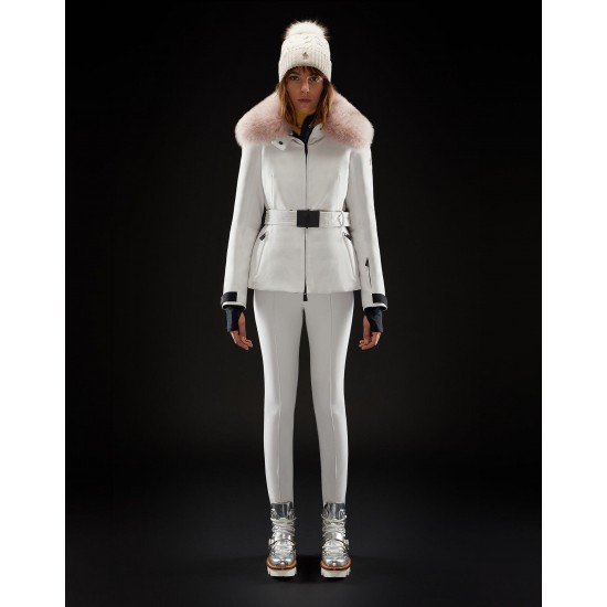 Moncler Dunjakke Dame Dunfrakke Vintertøj With Lyserød Fur Collar Hat Grennoble hvid