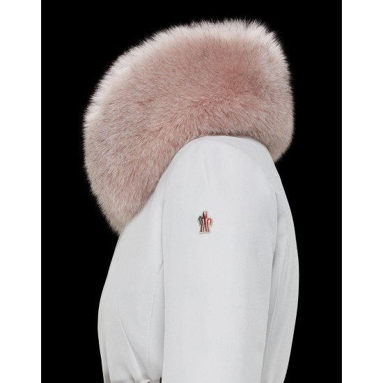 Moncler Dunjakke Dame Dunfrakke Vintertøj With Lyserød Fur Collar Hat Grennoble hvid