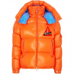 Moncler Wilson Logo Patch Down Puffer Jacket Damer Hætte Dunfrakke Vinter overtøj Orange